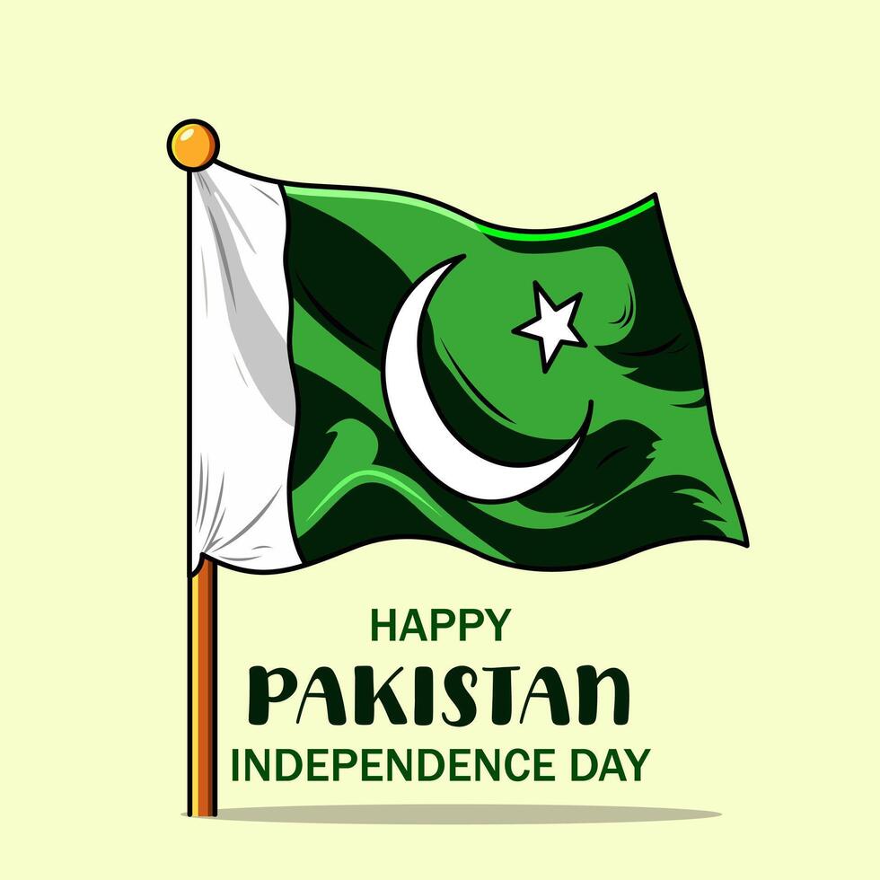 Sleek Elegant Wavy Pakistan Flag With Happy Independence Day On Light Background Illustration vector