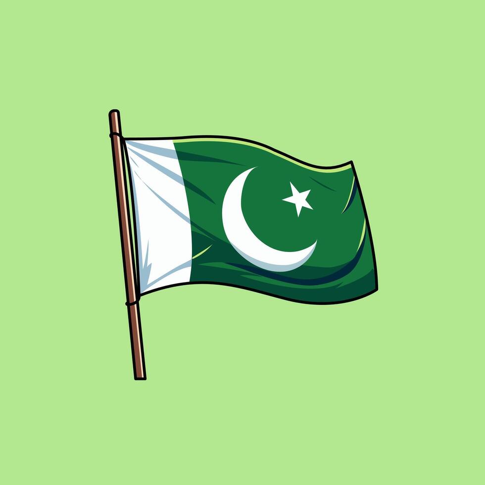Sleek Elegant Wavy Pakistan Flag With Crescent And Star On Green Background Illustration vector