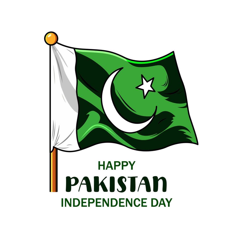 Sleek Elegant Wavy Pakistan Flag With Happy Independence Day On White Background Illustration vector