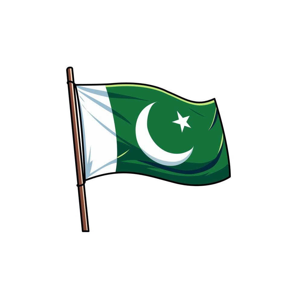 Sleek Elegant Wavy Pakistan Flag With Crescent And Star On White Background Illustration vector