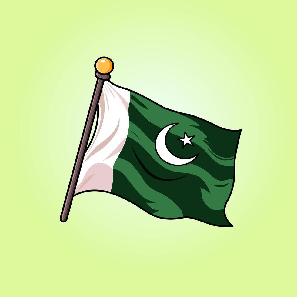 Sleek Elegant Wavy Pakistan Flag With Crescent And Star On Soft Green Background Illustration vector