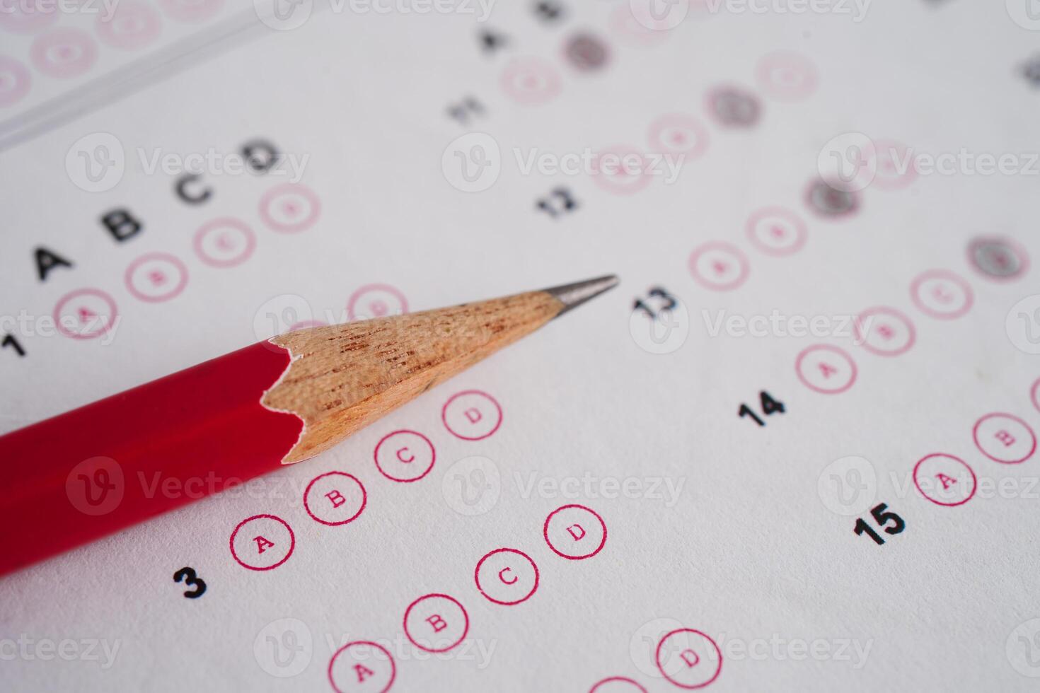 Answer sheets with pencil drawing fill to select choice, education concept. photo