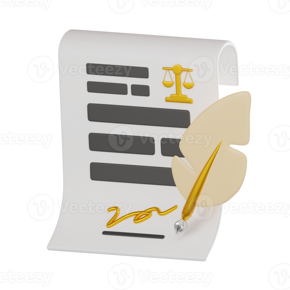 3D Signature Document Icon Professional Legal Agreement Render png