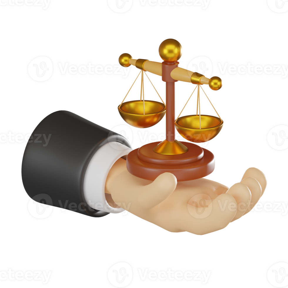 Scales of Justice on hand 3D Icon Legal Balance Symbol Render png