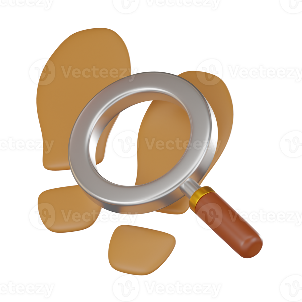 3D Detective Magnifying Glass Icon Tracking Footprints Symbol Render png