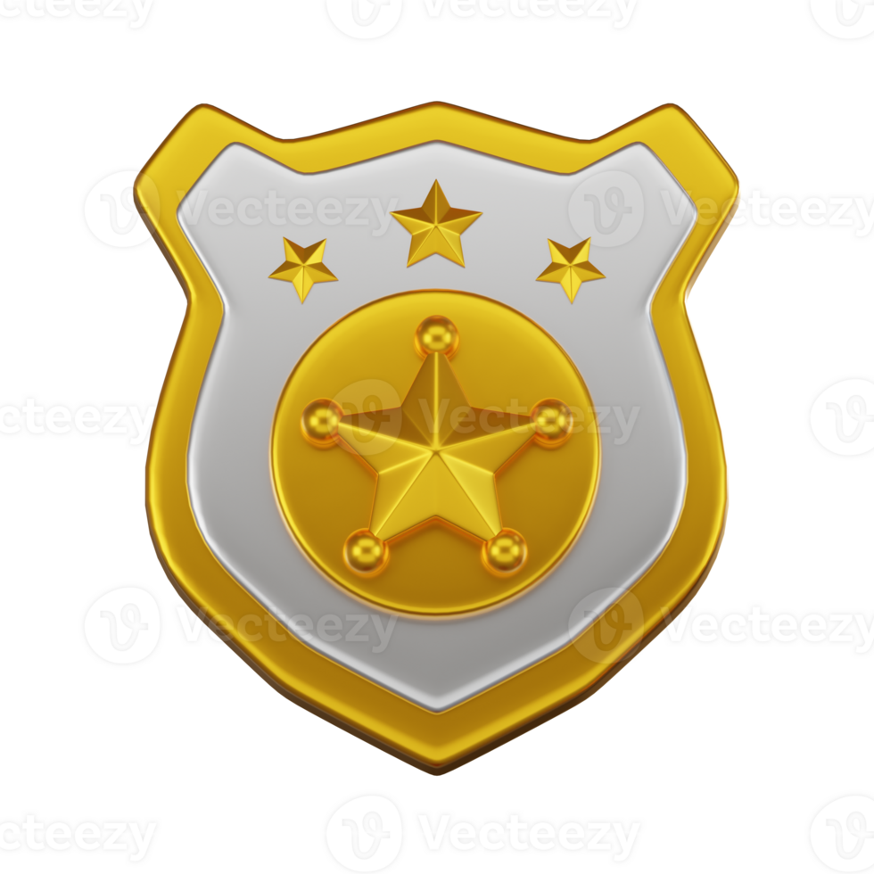 3D Police Badge Icon Law Enforcement Shield and Emblem Render png