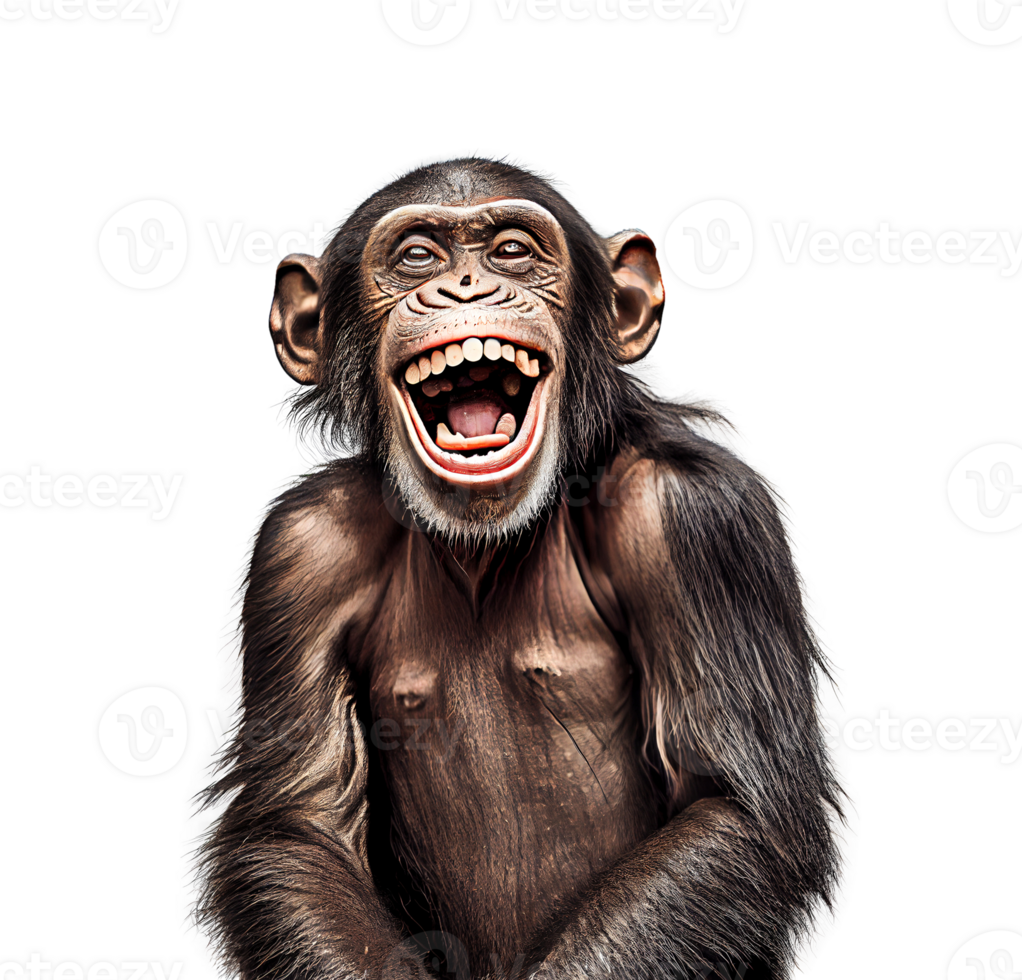 Joyful happy chimpanzee expressing delight while sitting against transparent background png