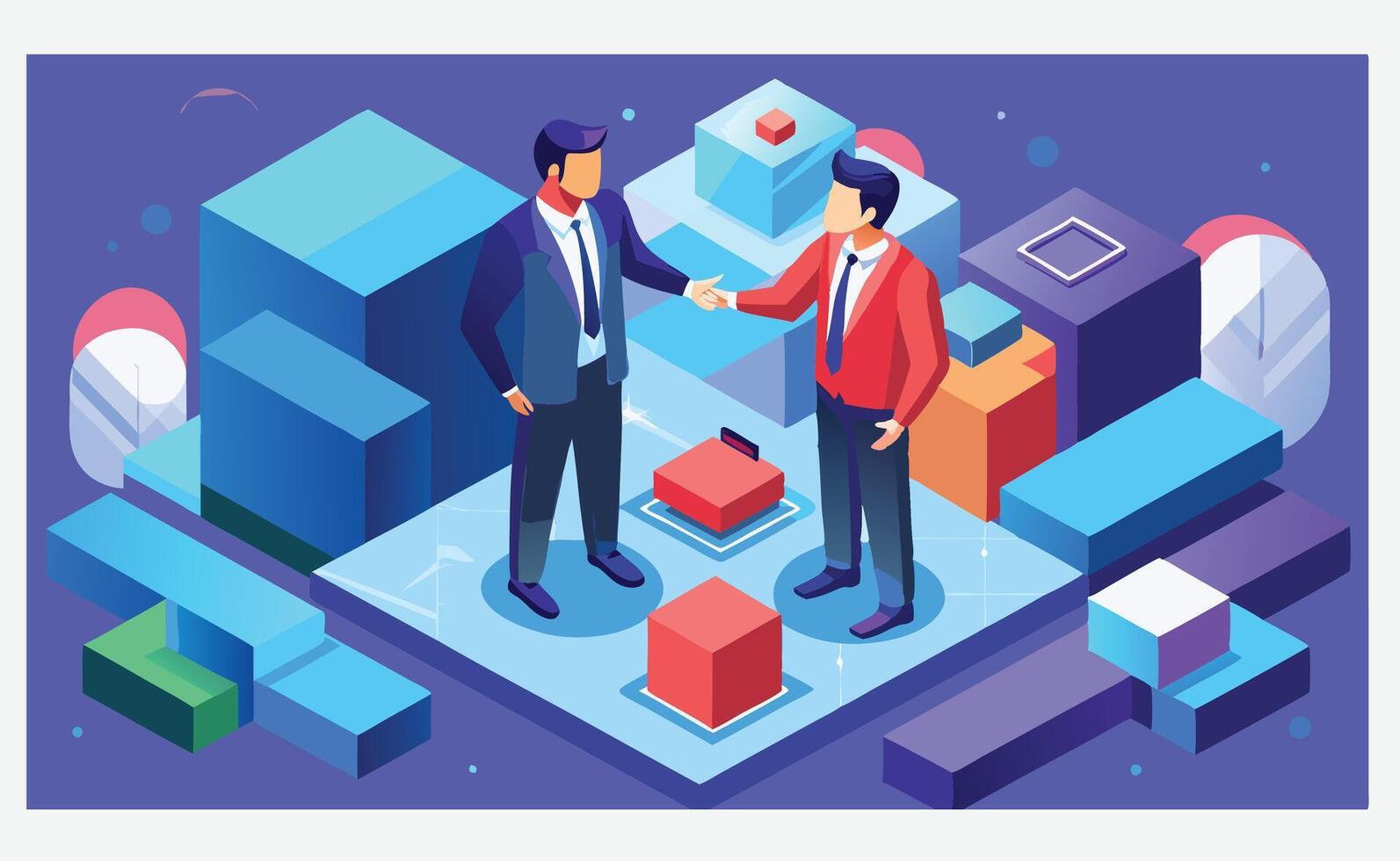 Dynamic Partnership, Two Businessmen in Isometric Illustrations vector
