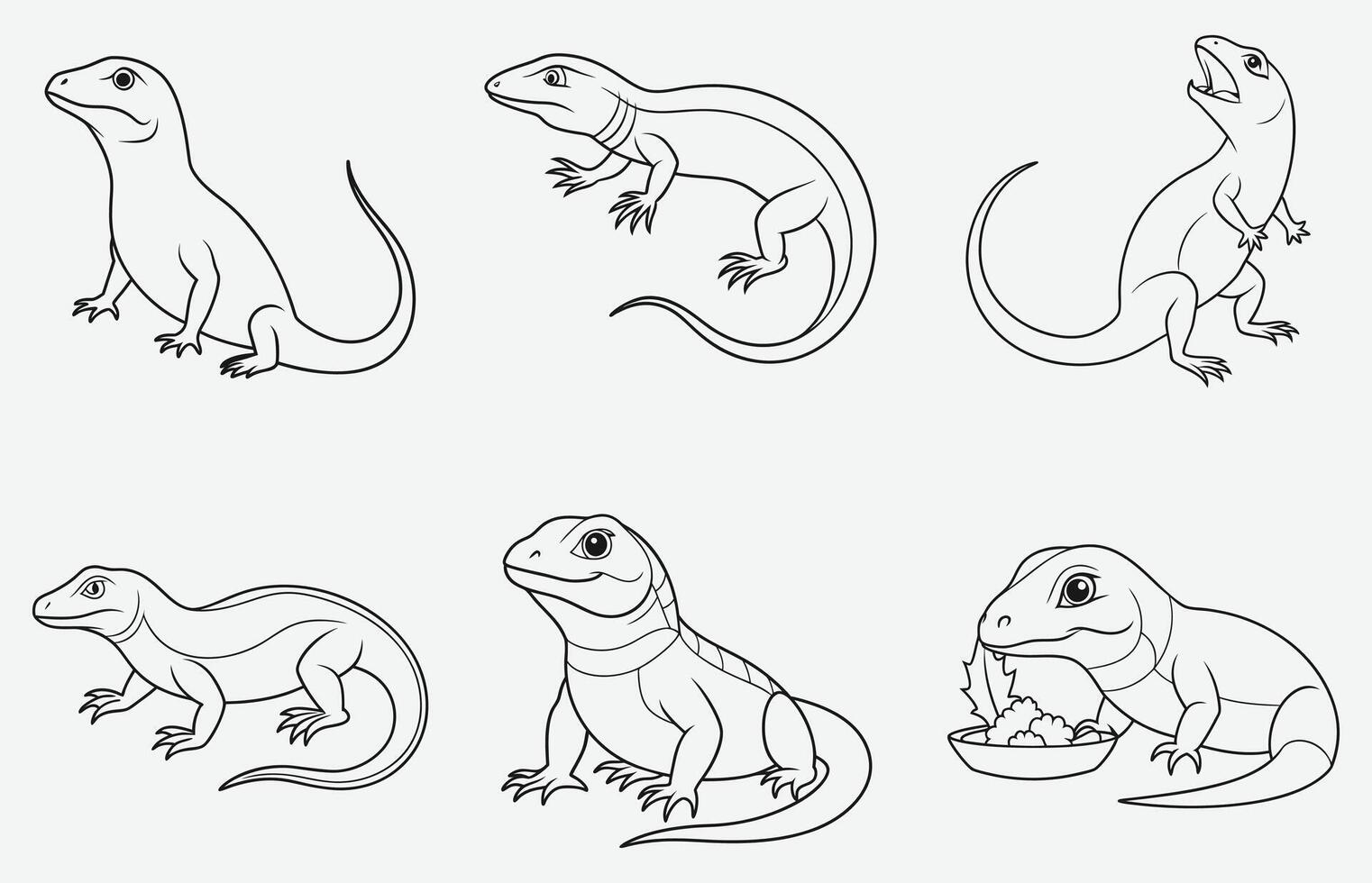 Majestic Monitor Lizard Line Art Collection vector