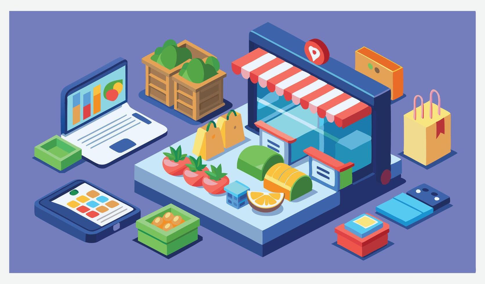 Comprehensive Online Groceries Isometric Illustrations Pack vector