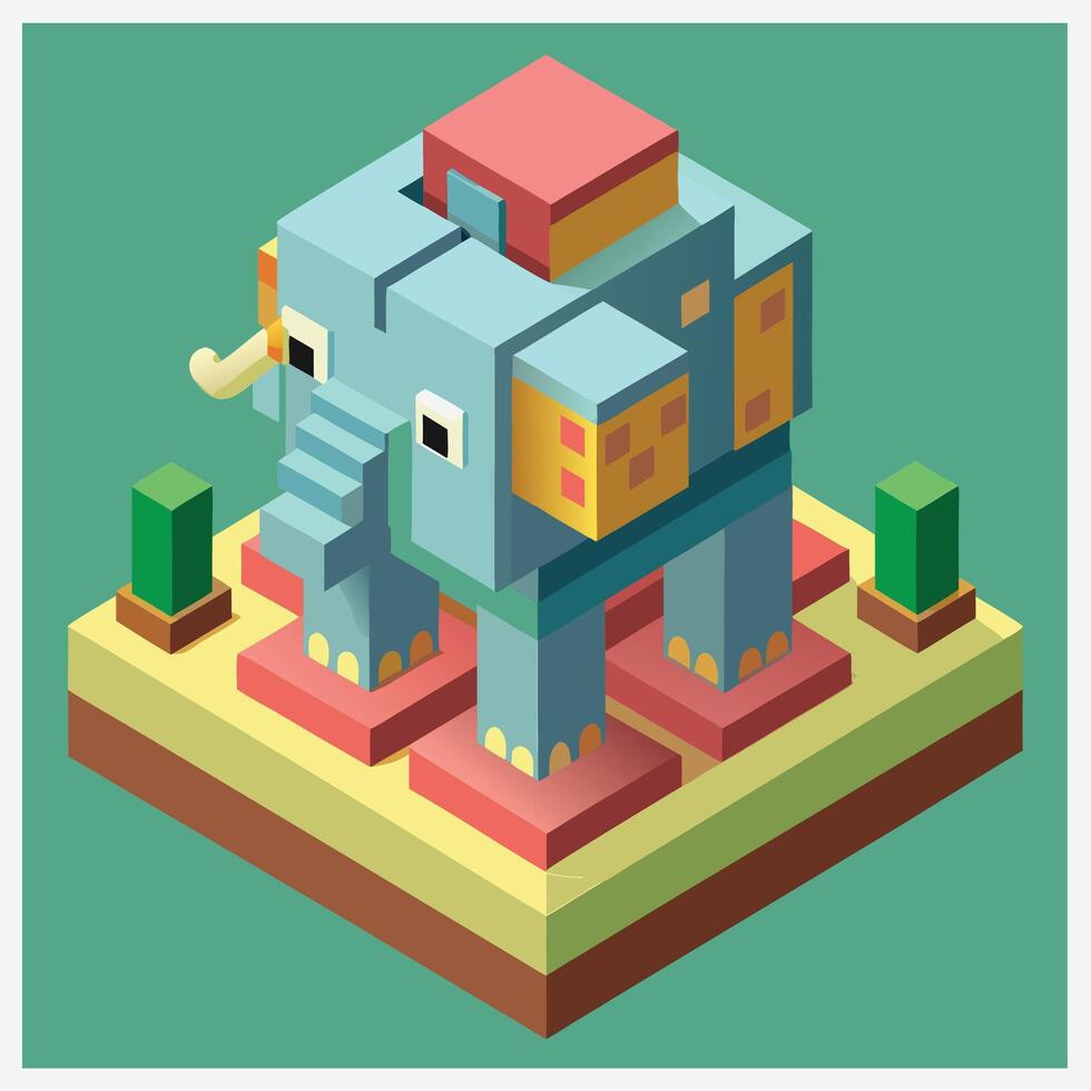 Majestic Elephant Isometric Illustrations, Captivating Art in vector