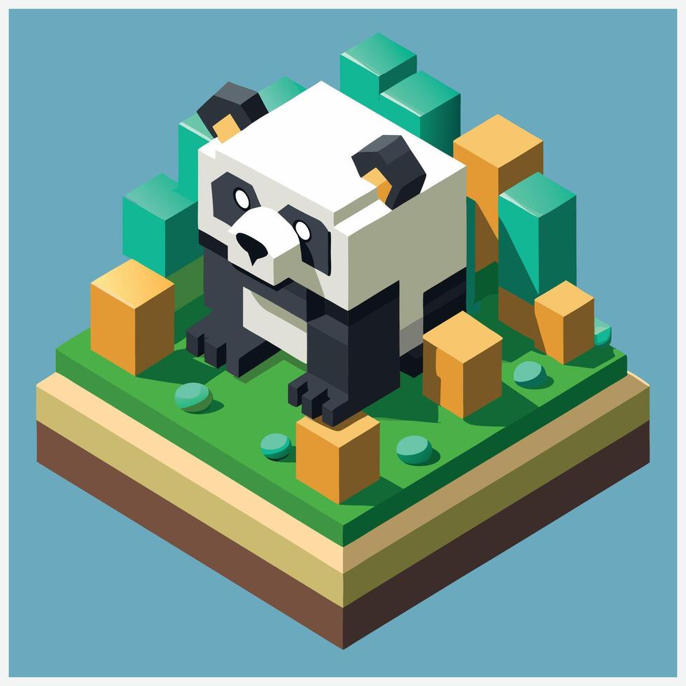 Adorable and Detailed Giant Panda Isometric Illustrations vector