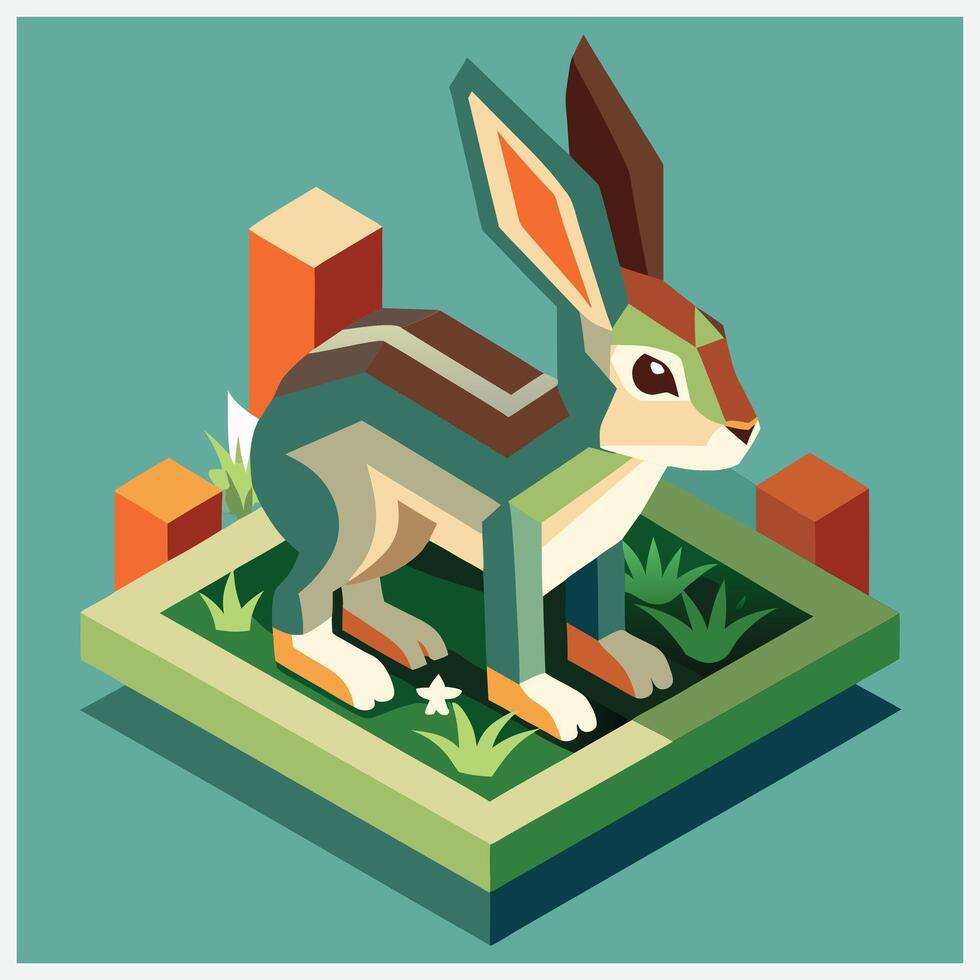 Stunning Isometric Illustrations of Hares ,A Visual Delight vector