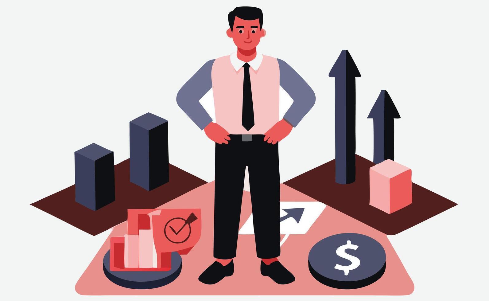 Strategic Decision Making, A Businessman Standing in Isometric Illustrations vector