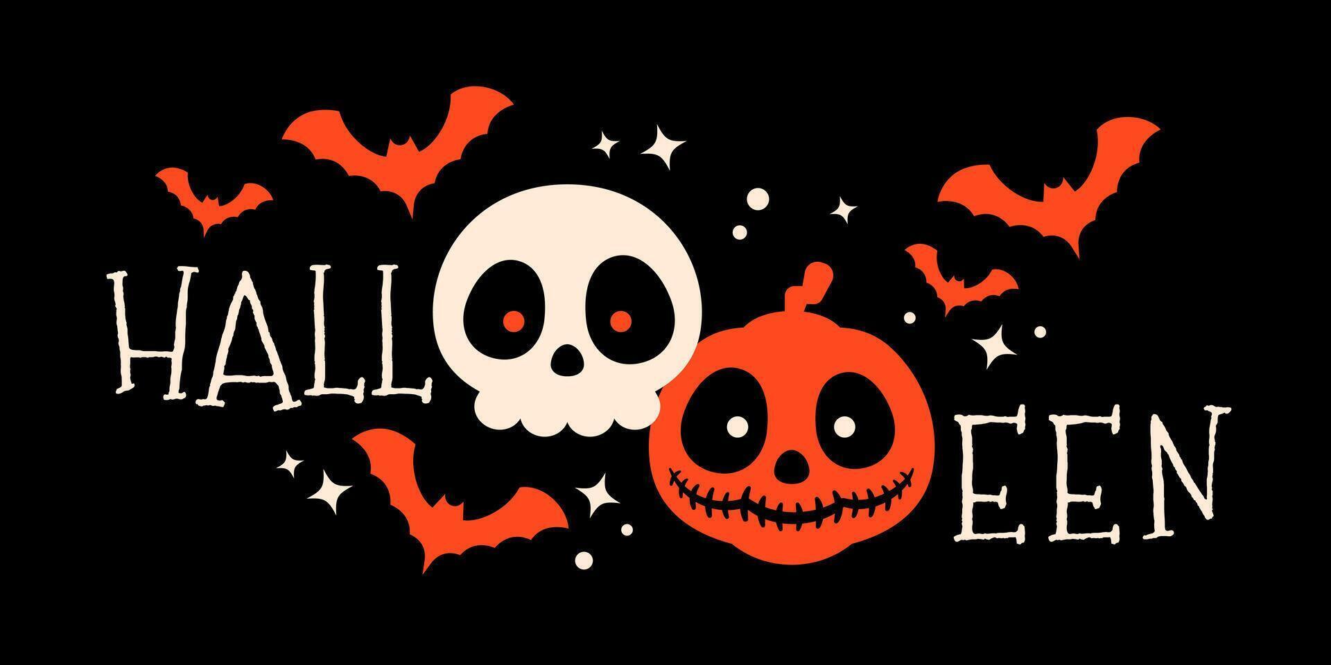 halloween greeting illustration skull and jack o lantern vector
