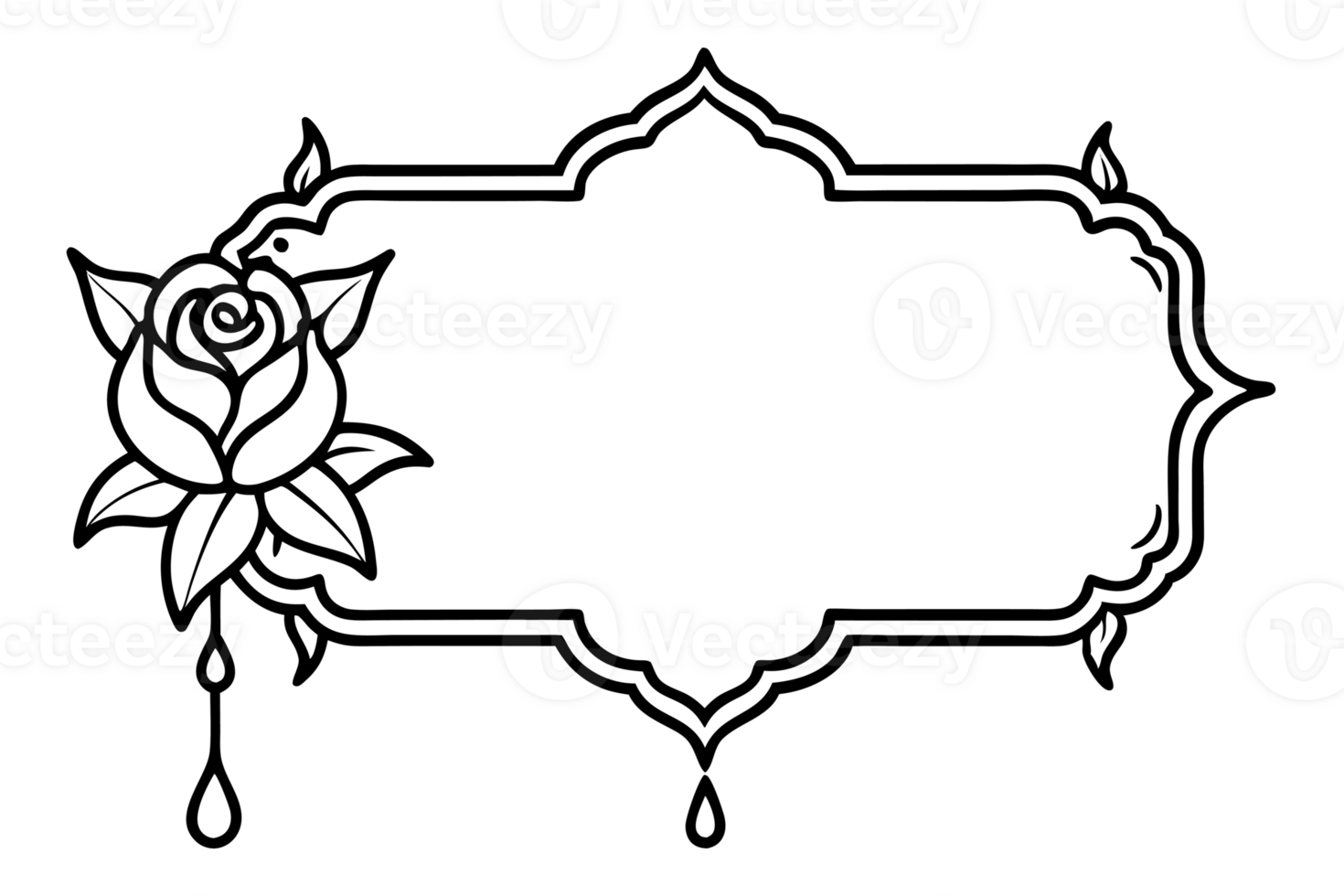 A decorative black border surrounds an empty space, with a detailed rose png