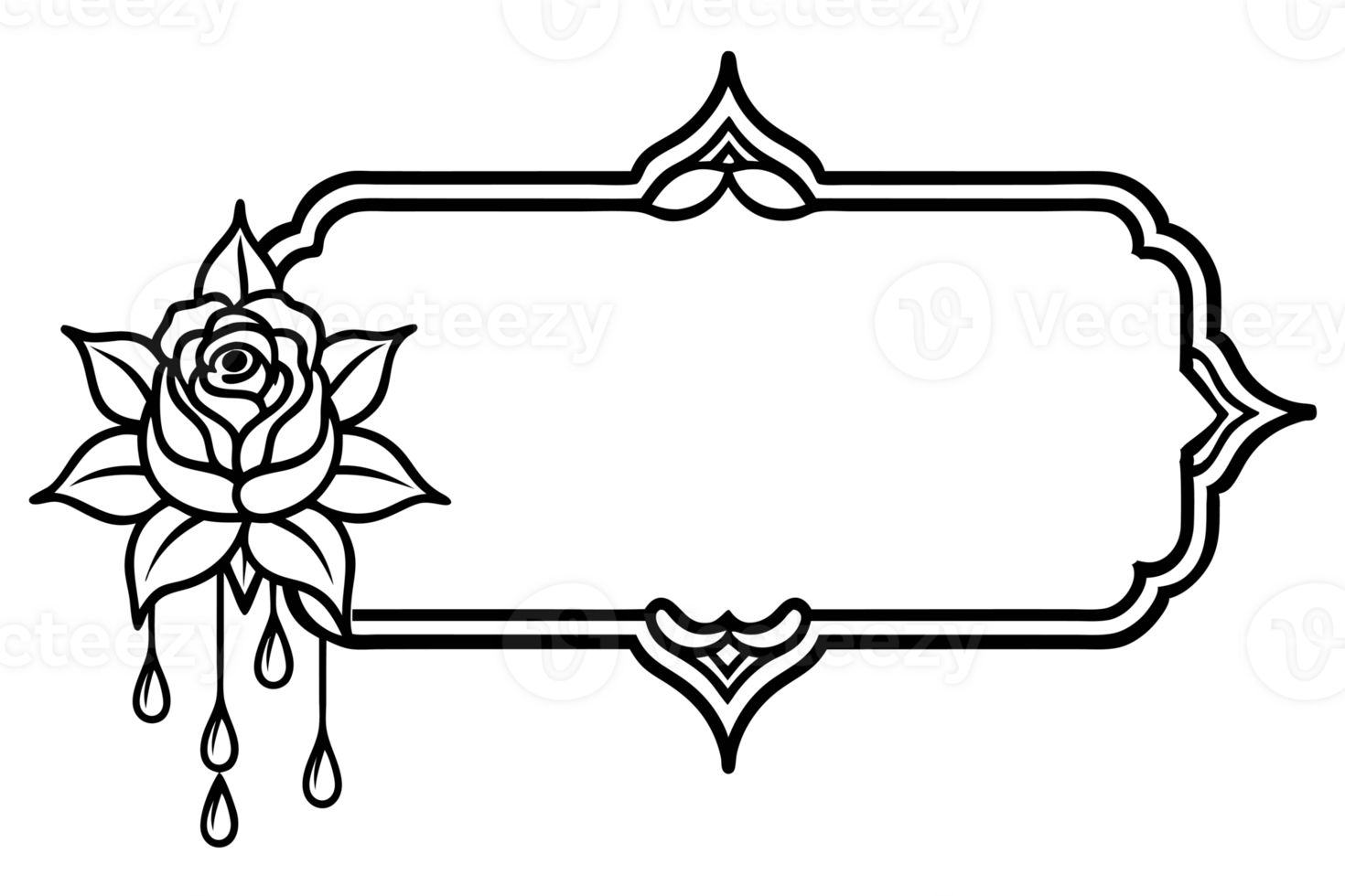 A decorative black border surrounds an empty space, with a detailed rose png