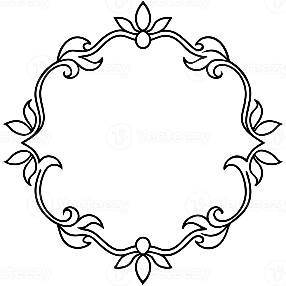 A circular floral design made up of elegant, symmetrical black lines png