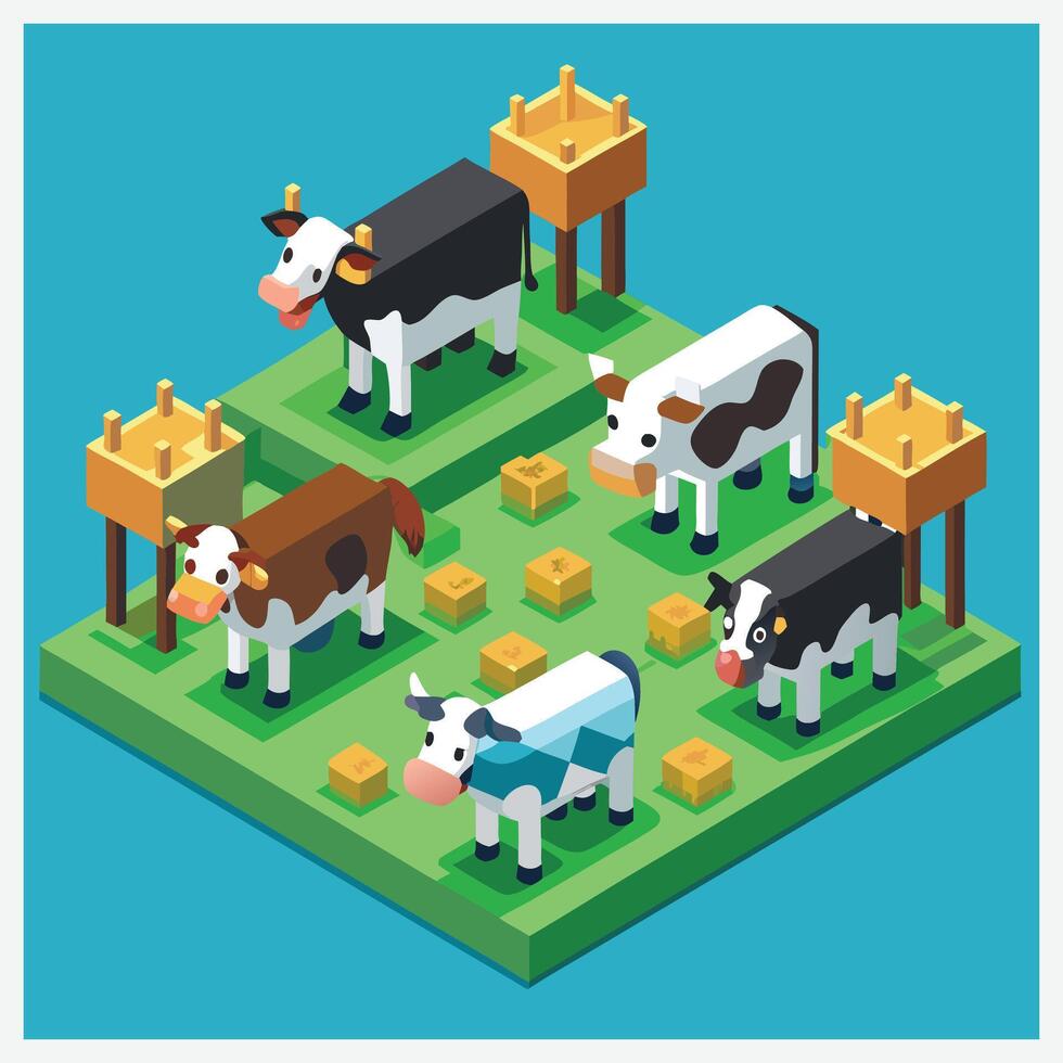 Stunning Isometric Illustrations of Cows, A Comprehensive Collection vector