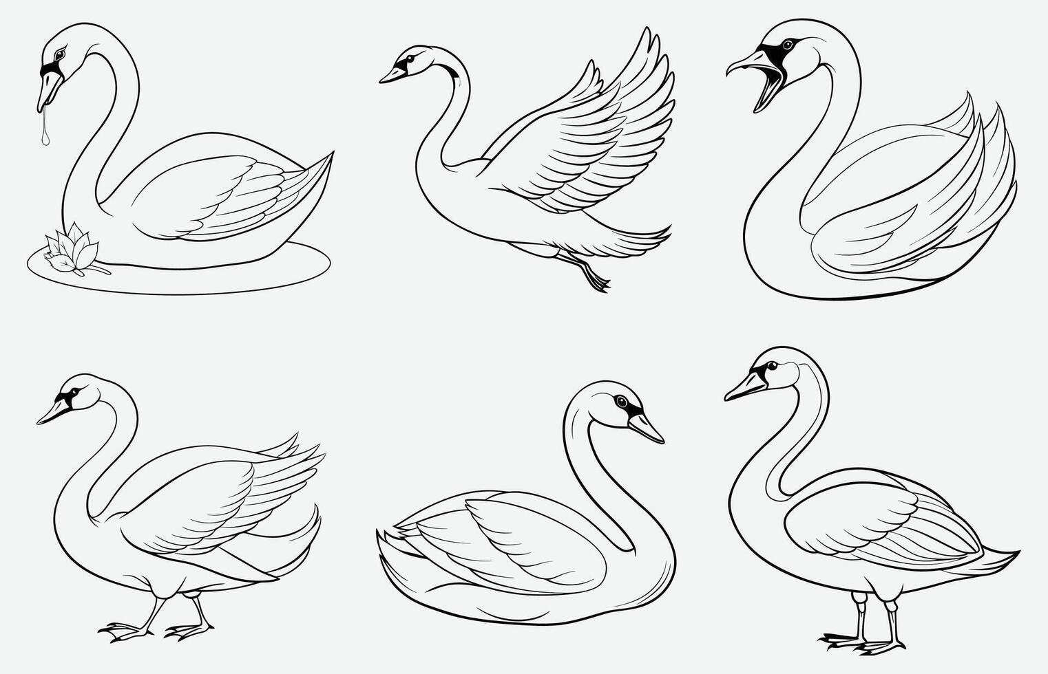 Elegant Swan Line Art Premium Quality Monochrome Design for Print and Digital Use vector