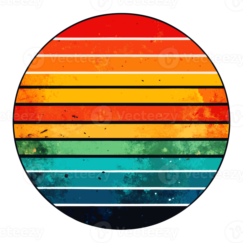 A circular design grunge with horizontal stripes of a sunset. png