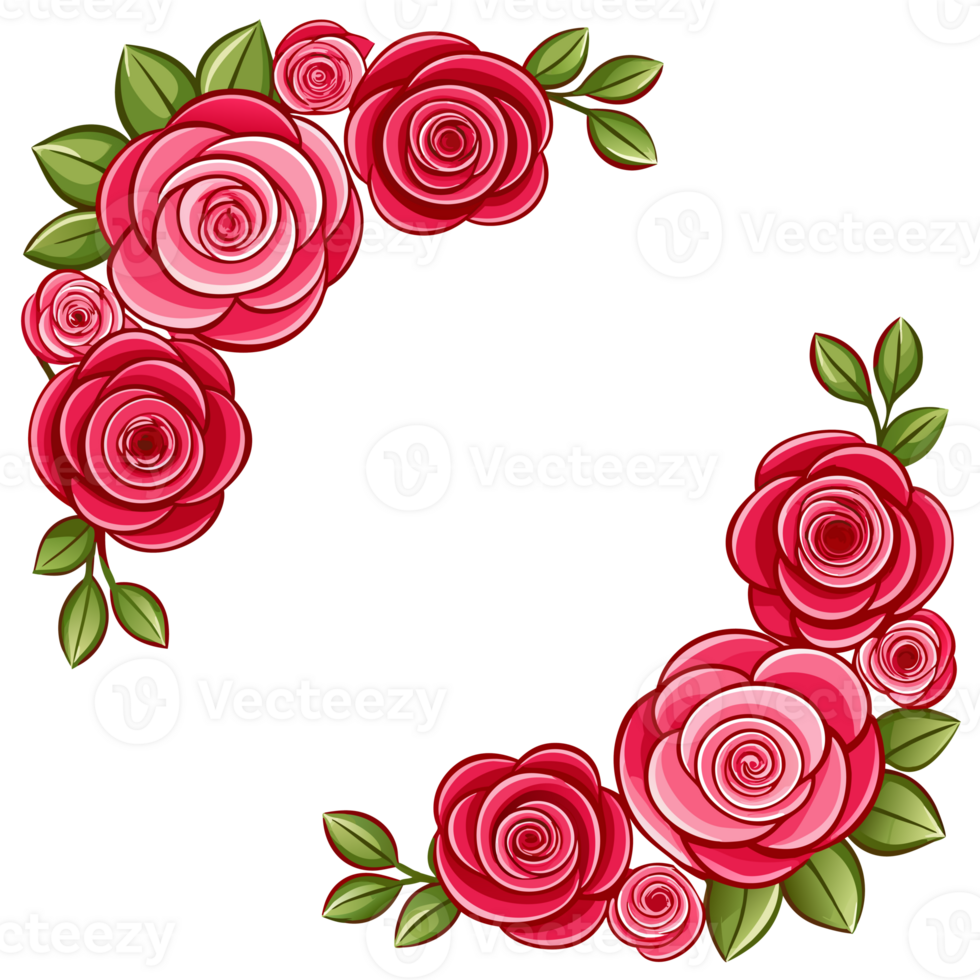 pink and red roses form a semi-circular arrangement in the corner png