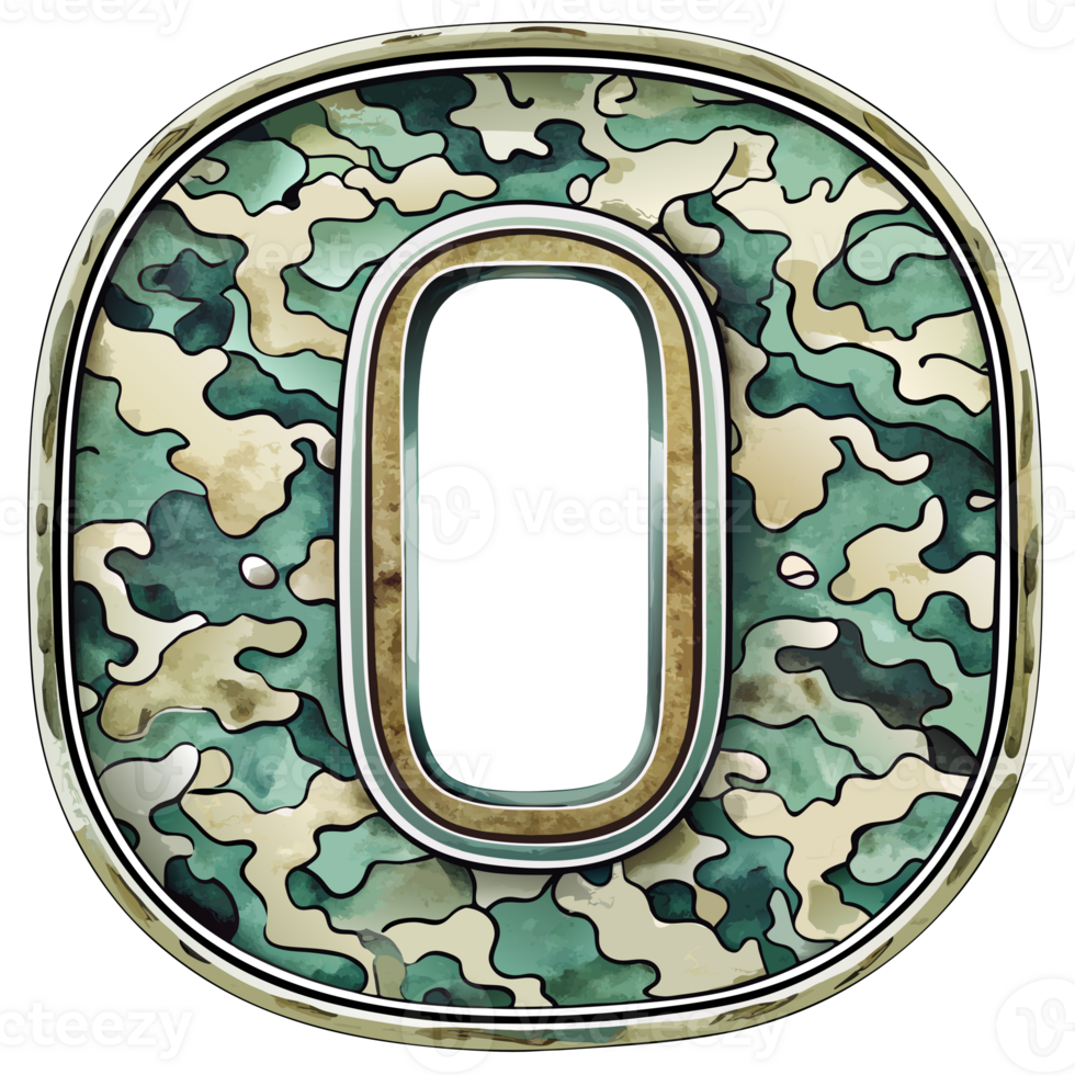 A number 0 is prominently displayed with a camouflage pattern, camouflage features shades of green, tan, and brown, creating a military-inspired look png