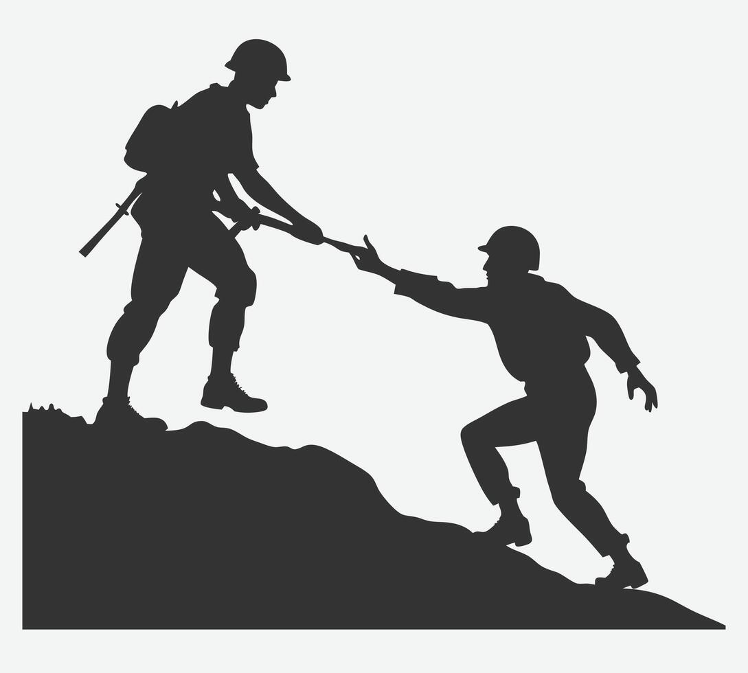 United in Strength, A Powerful Illustration of Two Soldiers Holding Hands in Solidarity vector