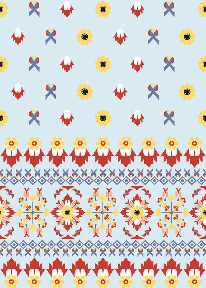 Floral Fabric pattern native asia style for fabric and carpet on a light blue background vector