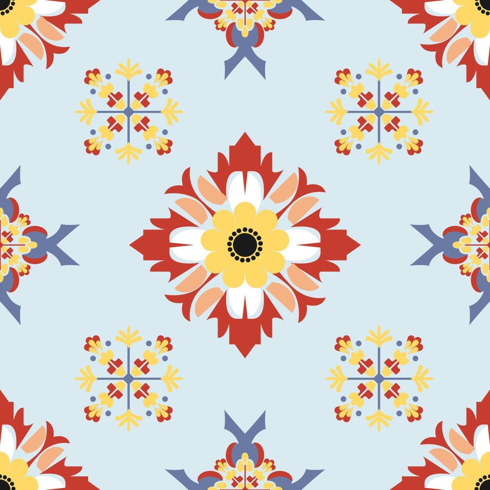 Floral Fabric seamless pattern native asia style on a light blue background vector