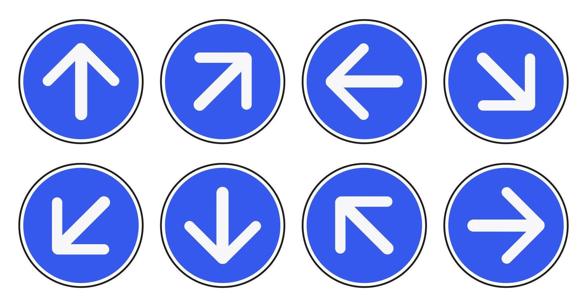 Arrow signs set. Collection of icons with white arrows in blue circles. Flat style arrows isolated on white background. vector