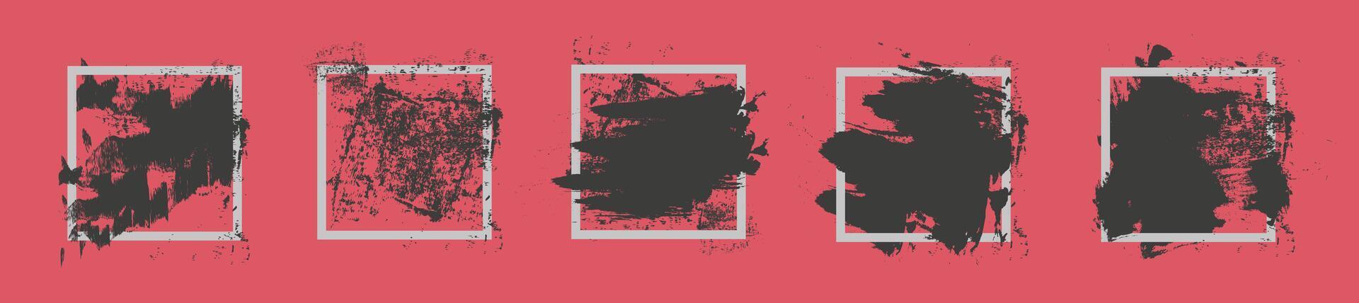 Apply ink to the square frame with a brush. Black strokes on a red background. vector