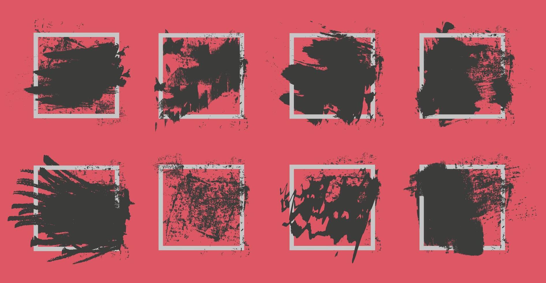 Apply ink to the square frame with a brush. Black strokes on a red background. vector