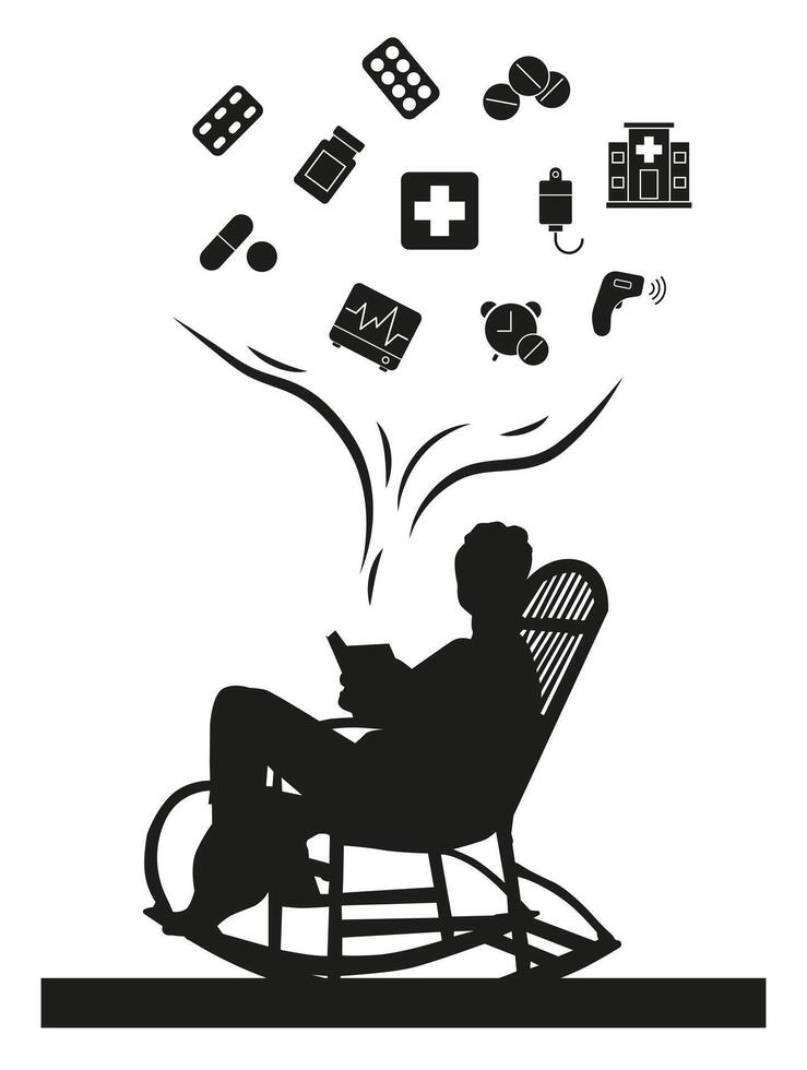 Silhouette of a woman reading about health and medicine. vector