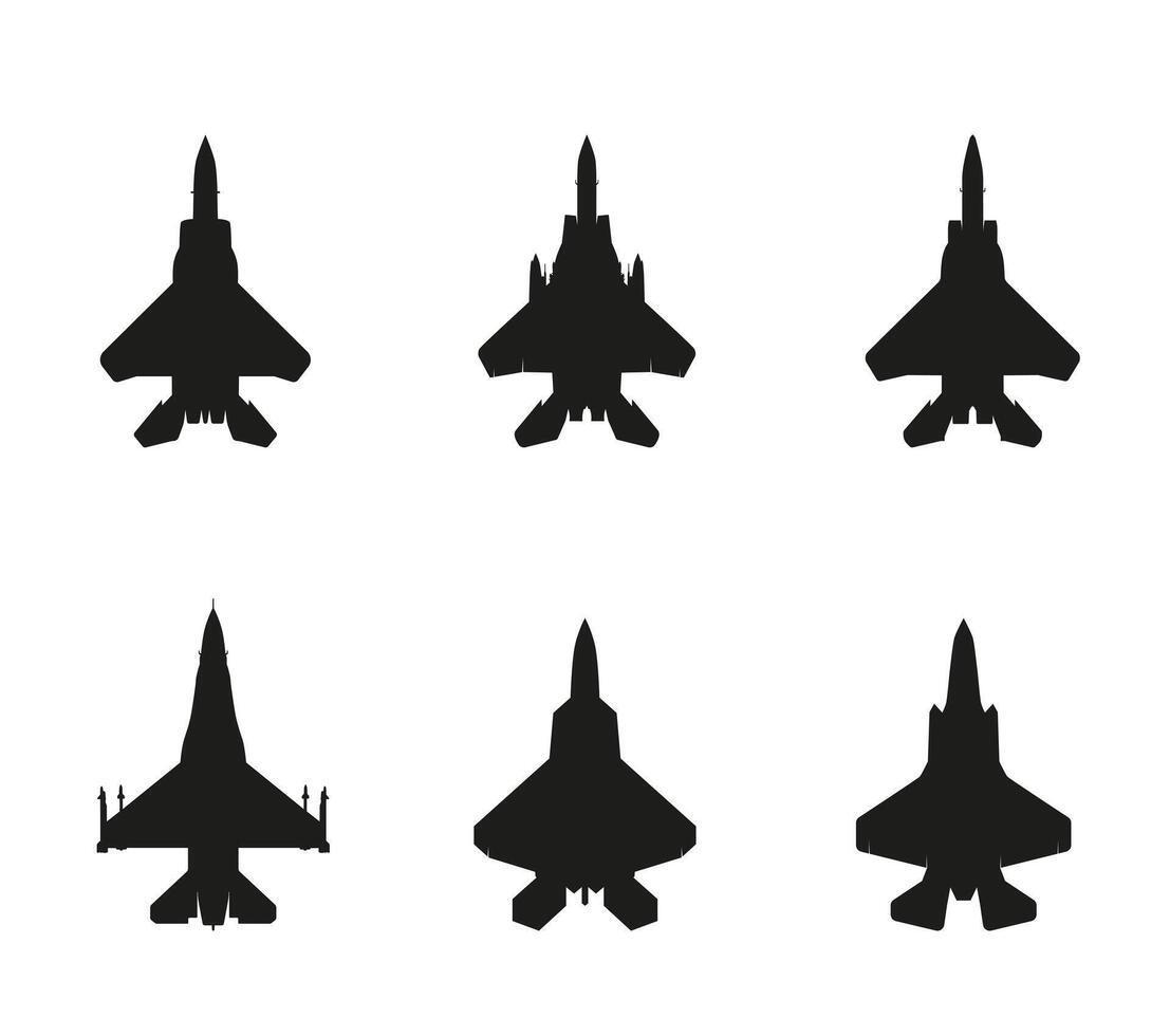 Set of American fighter planes. Dark silhouettes. vector
