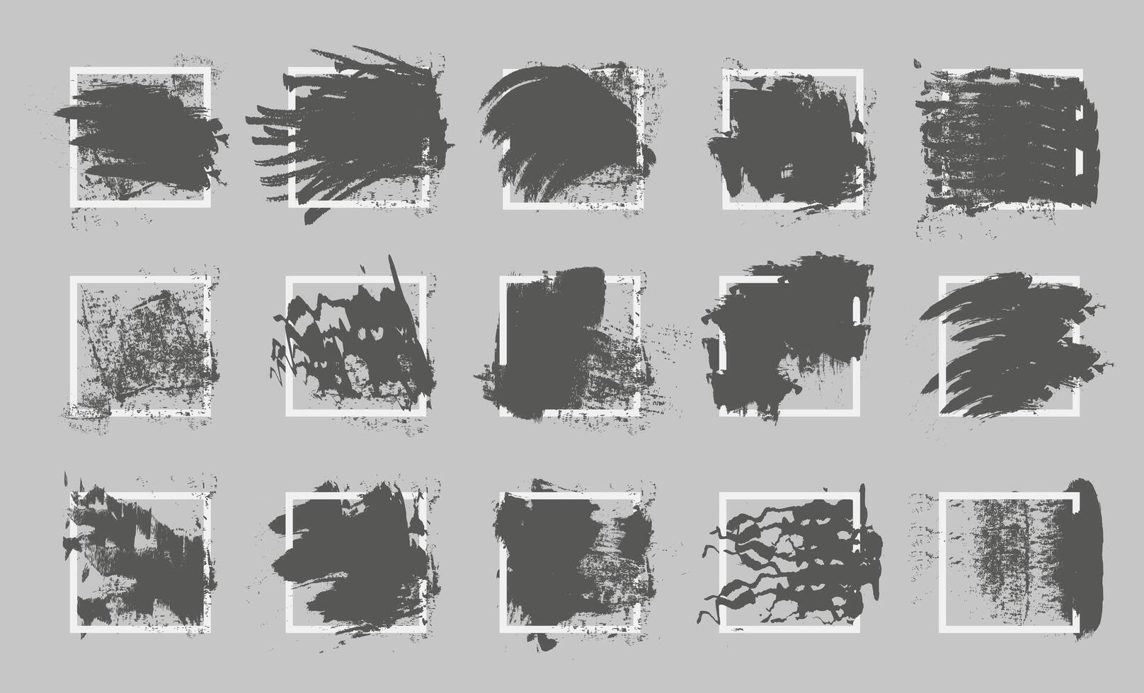Apply ink to the square frame with a brush. Black strokes on a gray background. vector