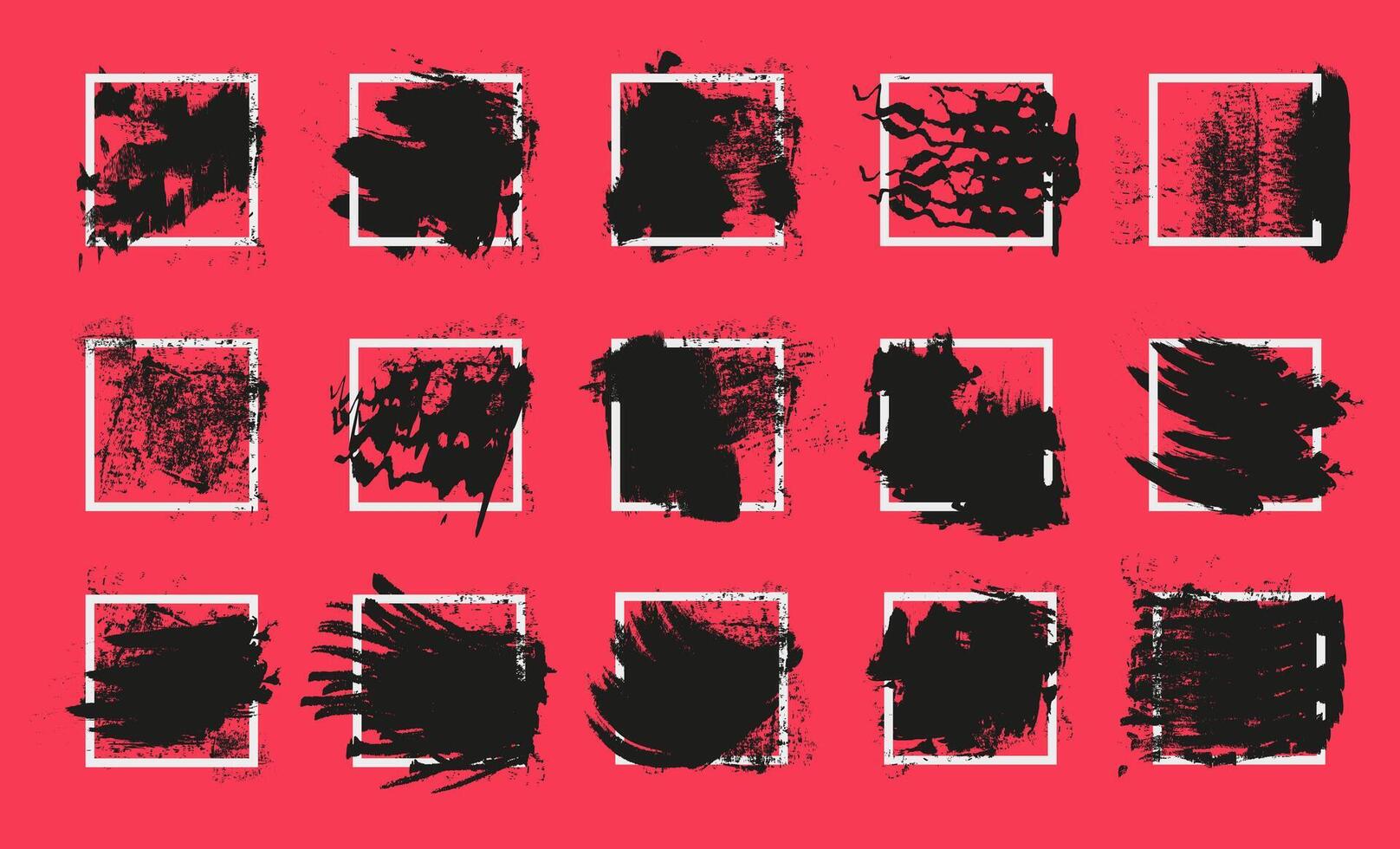 Apply ink to the square frame with a brush. Black strokes on a red background. vector