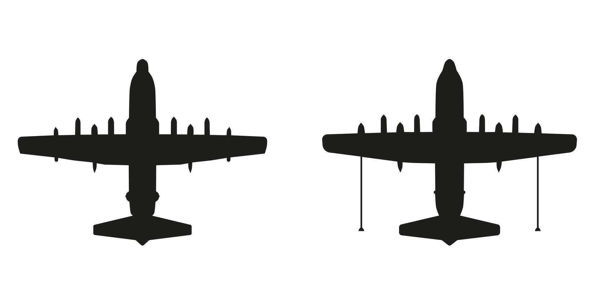 A set of American military multipurpose aircraft. Dark silhouettes. vector