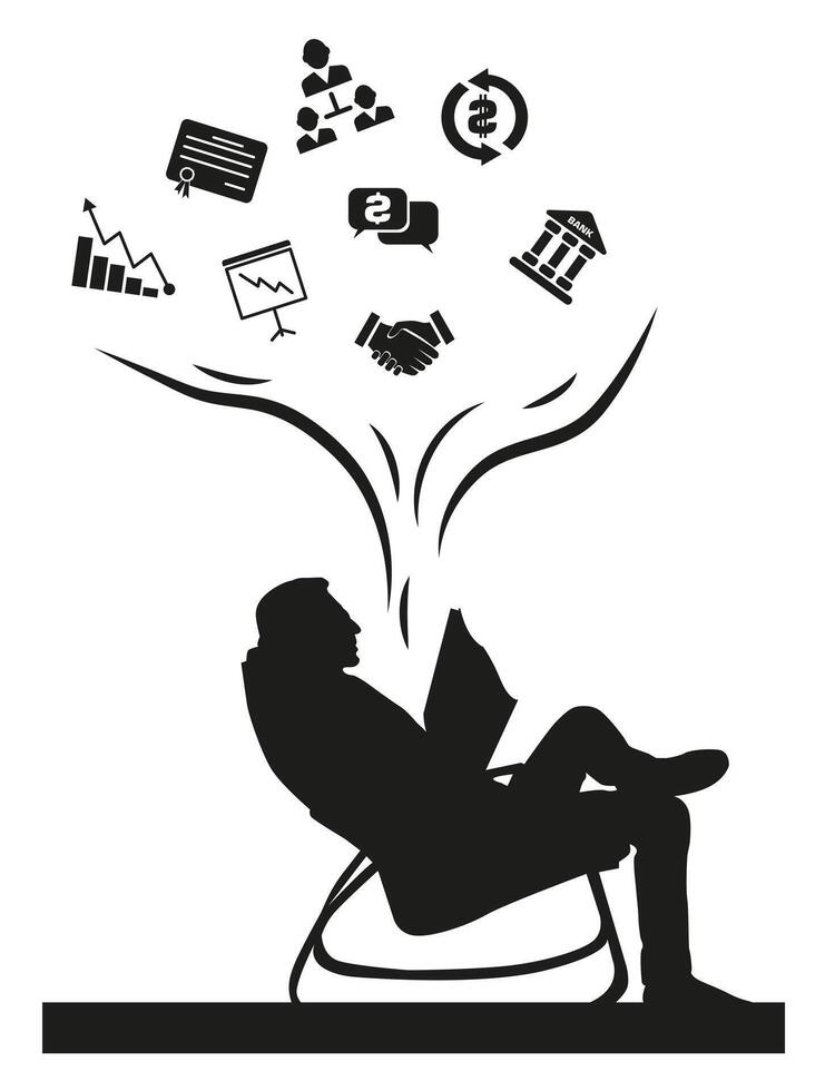 Silhouette of a man reading about business and development. vector