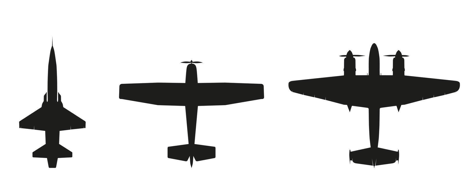 A set of American military training aircraft. Dark silhouettes. vector