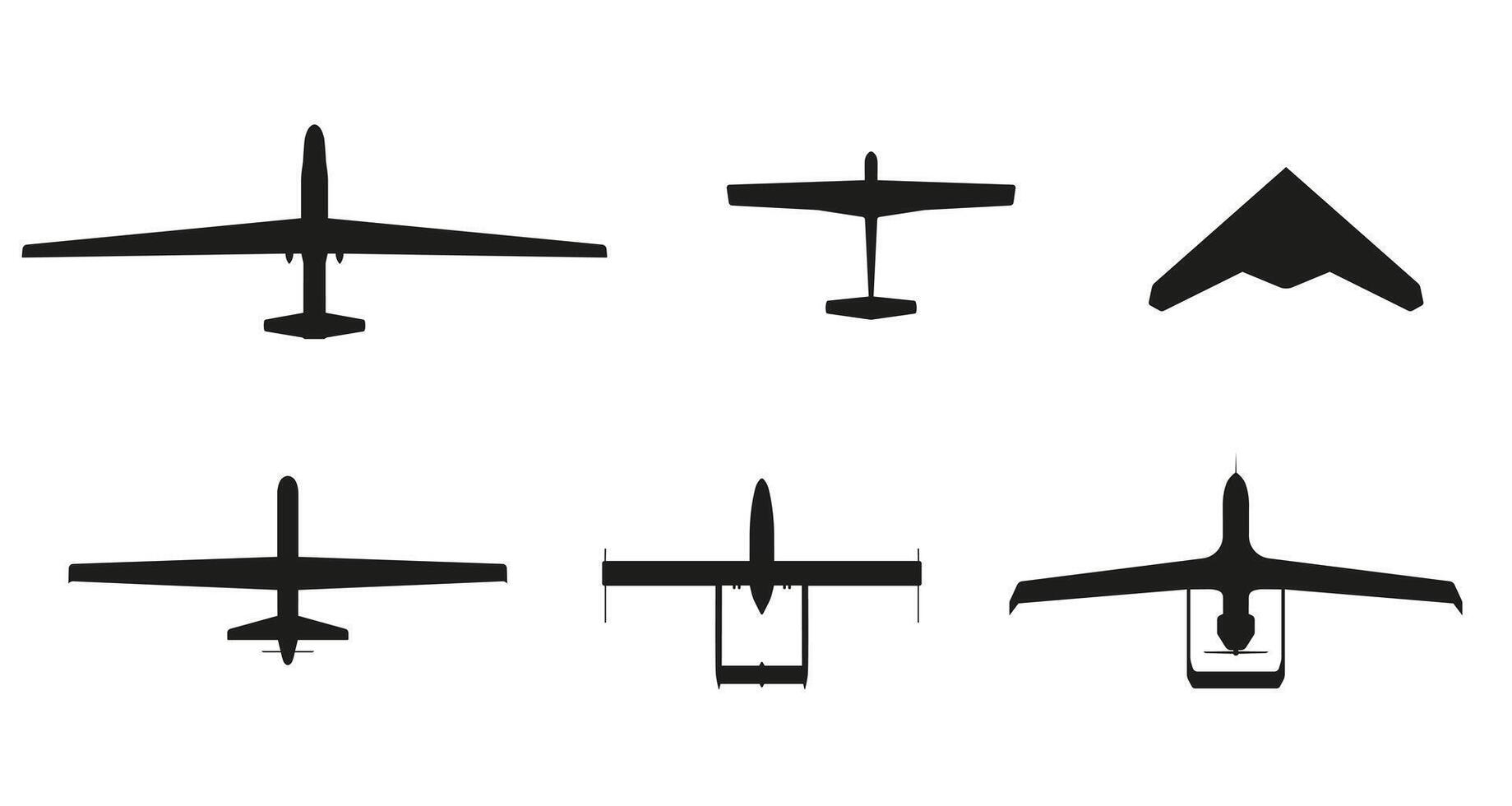 Set of American unmanned aerial vehicles. Dark silhouettes. vector