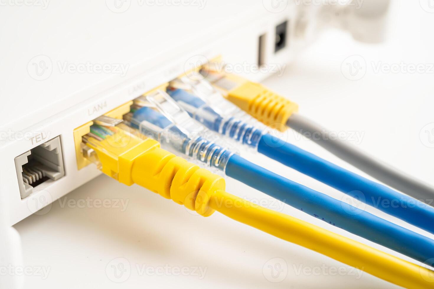 Ethernet cable for connect to wireless router link to internet service provider internet network. photo