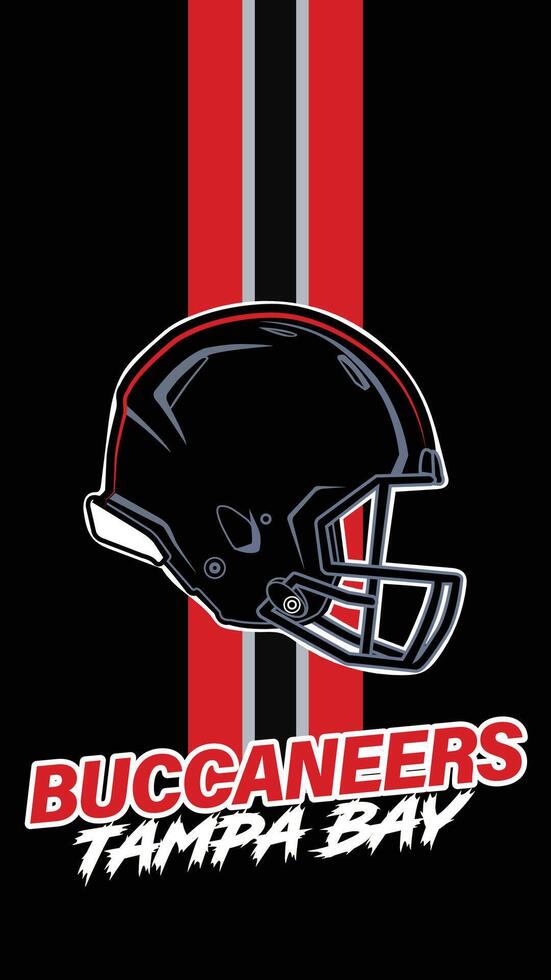 Tampa Bay Team Colored Football helmets Stripes Black Background vector