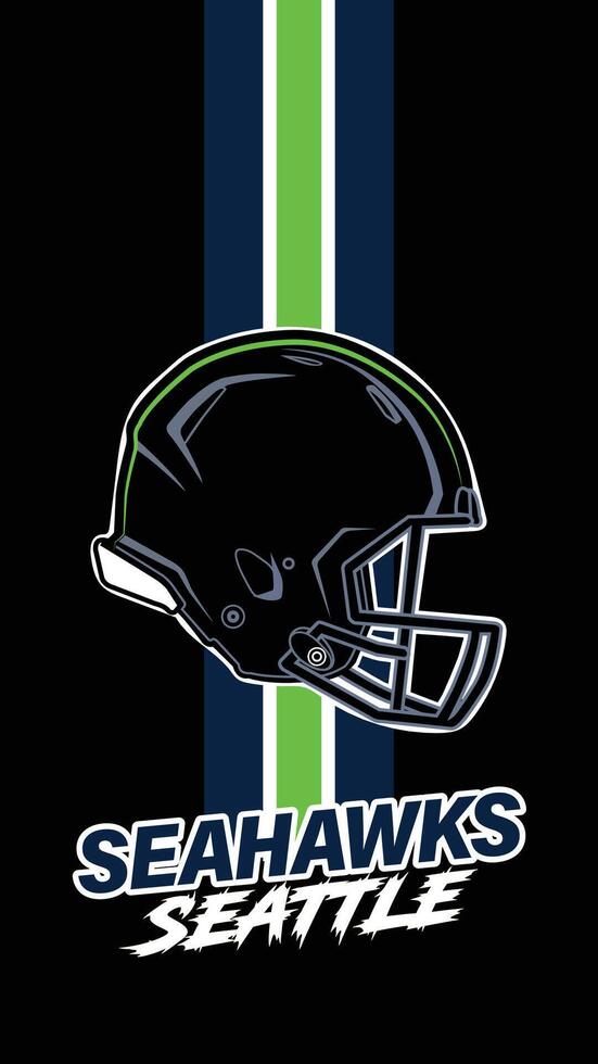 Seattle Team Colored Football helmets Stripes Black Background vector