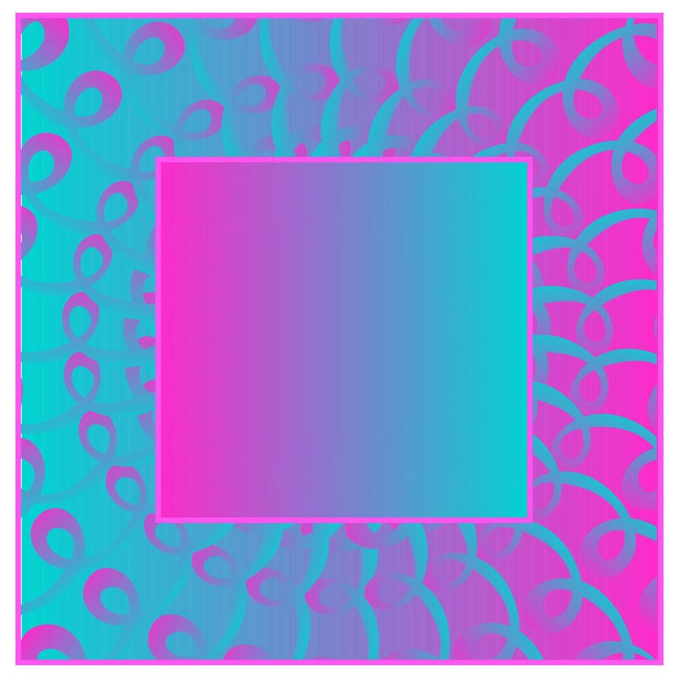 Original quadrangular frame with an abstract pattern of wavy lines on a pink and blue background vector