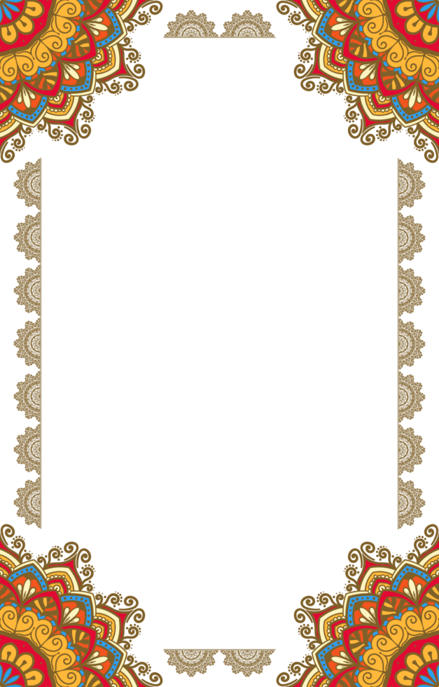 Ethnic Bohemian Border Frame with Mandala Ornament png