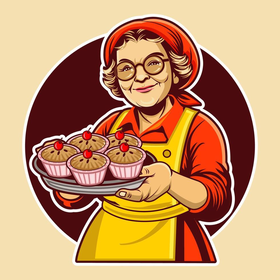 A grandmother who makes cakes vector