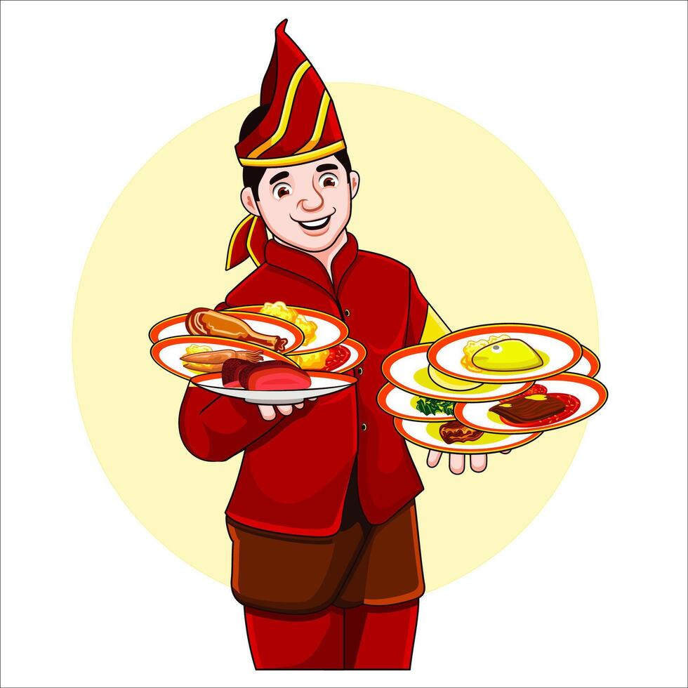 Minangkabau restaurant waiter vector