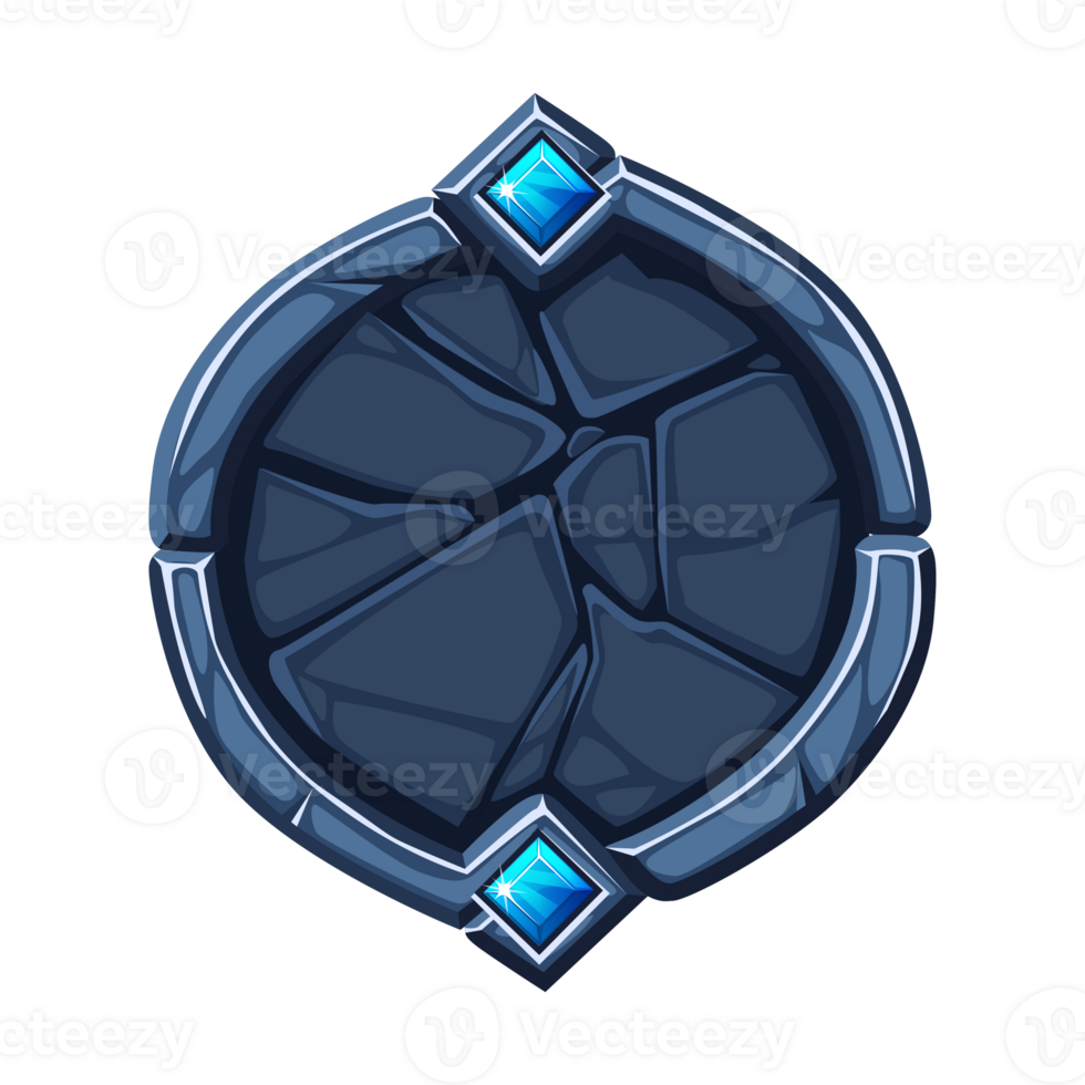 Round stone frame with gemstones. Empty cartoon frame for your game icons or slot symbols. APP frame png