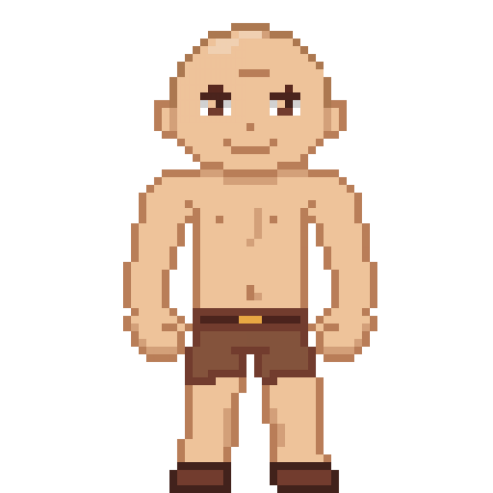 A retro-styled pixel-art illustration of a shirtless bald headed man. png